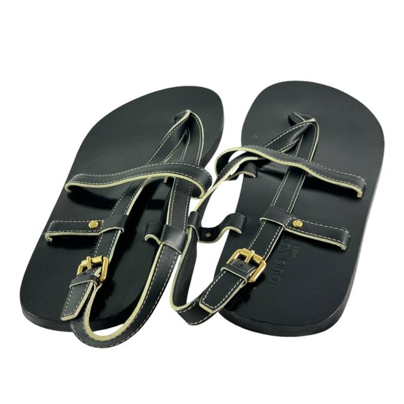 LOUIS VUITTON Black Leather Mens Thong Strappy Sandals Italy Marked as 12 - 13US - Picture 10 of 12